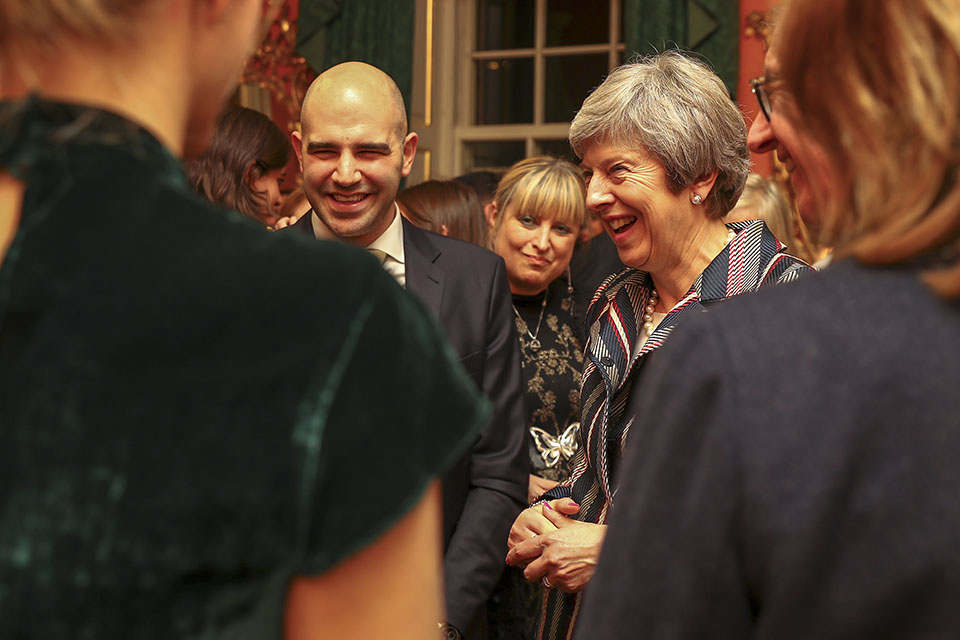Prime Minister Theresa May with guests at reception in Downing Street