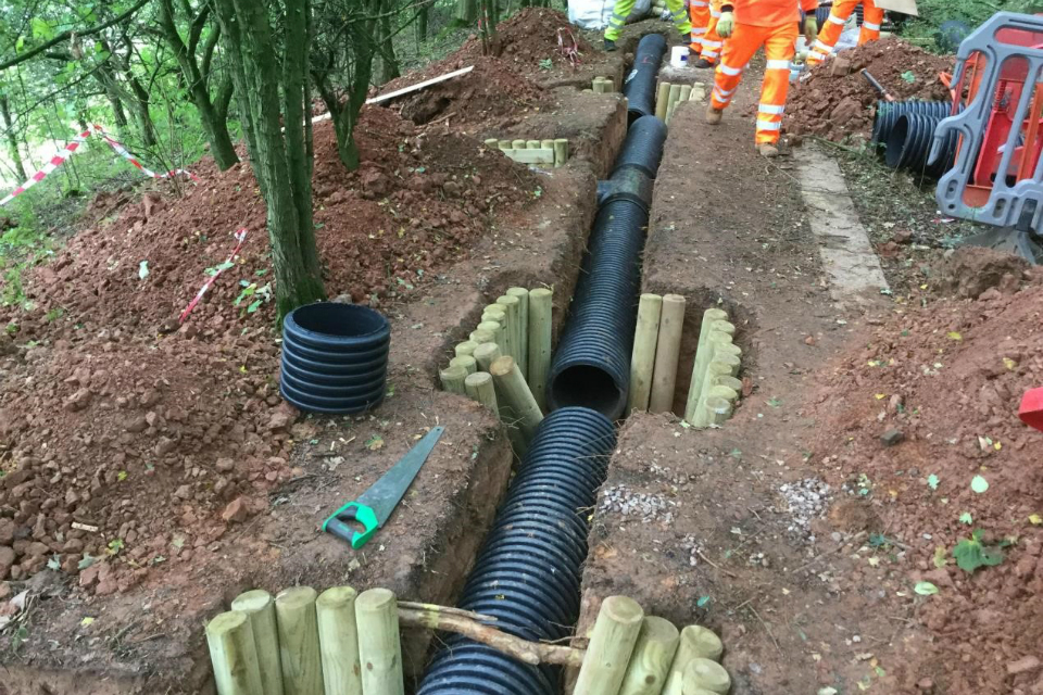 Part of the new sett created for the badgers near the M6