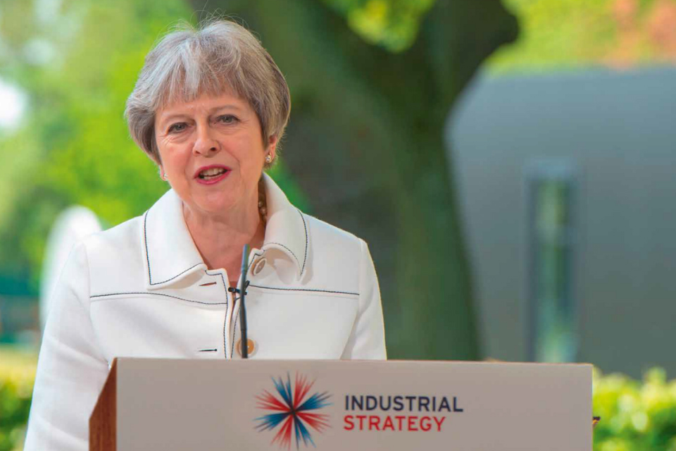 Prime Minister Theresa May speaking at Jodrell Bank to outline the government's modern Industrial Strategy (credit: Number 10/CC BY-NC-ND 2.0)