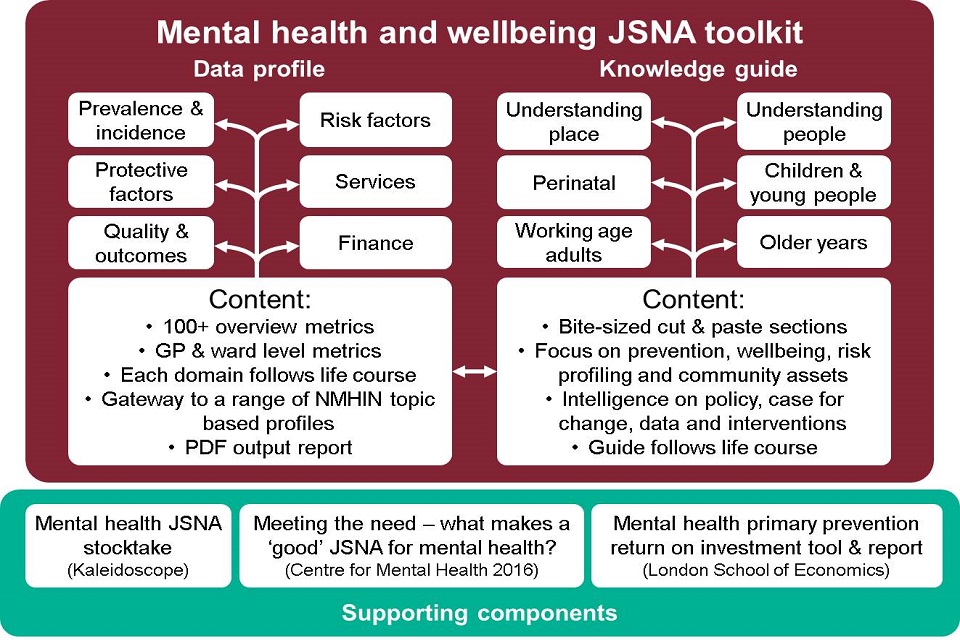 Infographic showing outline of JSNA mental health and wellbeing knowledge guide