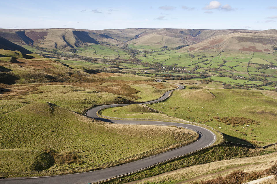 Environment bill policy paper - photo of open countryside with a road running through Edale Valley (Peak district)