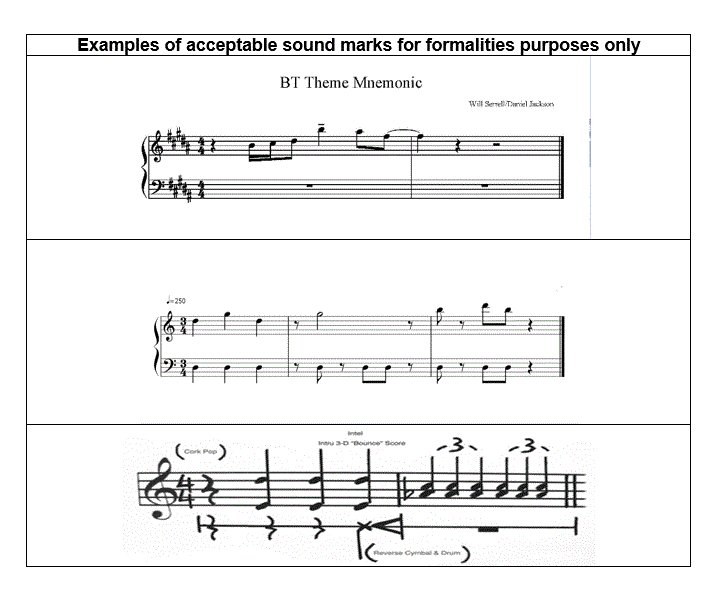Examples of acceptable sound marks for formalities purposes only
