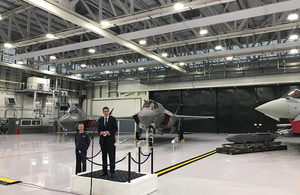 Defence Secretary Gavin Williamson speaking at RAF Marham.