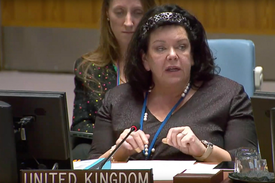 Ambassador Karen Pierce speaking at the United Nations Security Council
