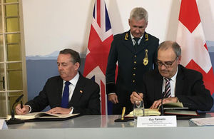 International Trade Secretary, Dr Liam Fox, signs trade agreement alongside Swiss Federal Councillor, Guy Parmelin