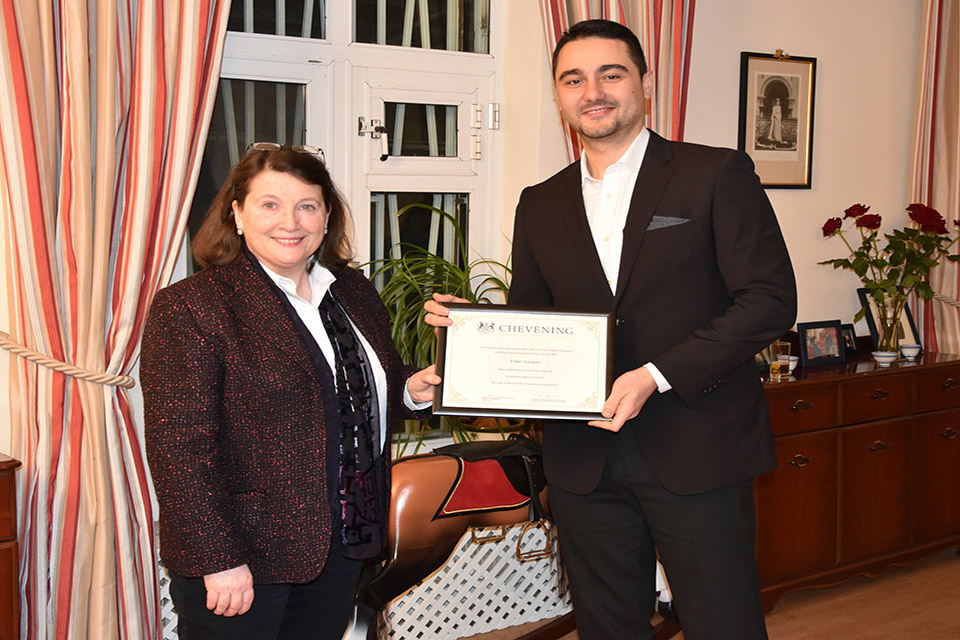 Ambassador presented Eldar with the customary certificate confirming that he had completed his scholarship.  