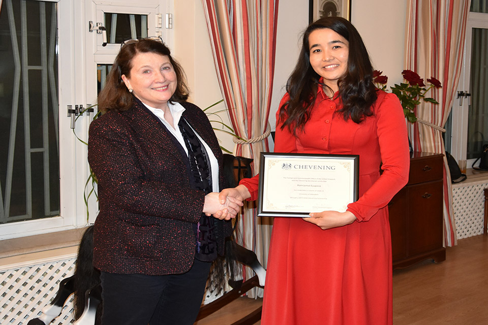 Ambassador presented Mahri with the customary certificate confirming that she had completed her scholarship.  