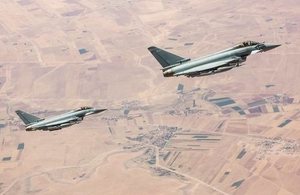 A pair of Royal Air Force Typhoons on Operation Shader, the counter-Daesh mission.