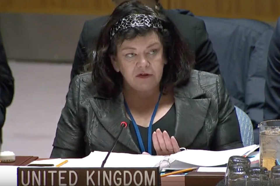 Karen Pierce speaking at the UN