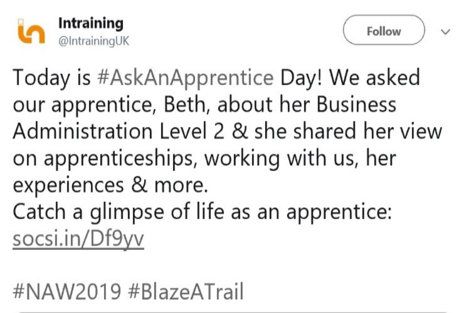 Image of a Tweet supporting the Aspire theme of 'Blaze a Trail'.