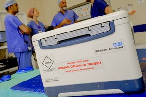 Box reading 'Human Organ in Transit'
