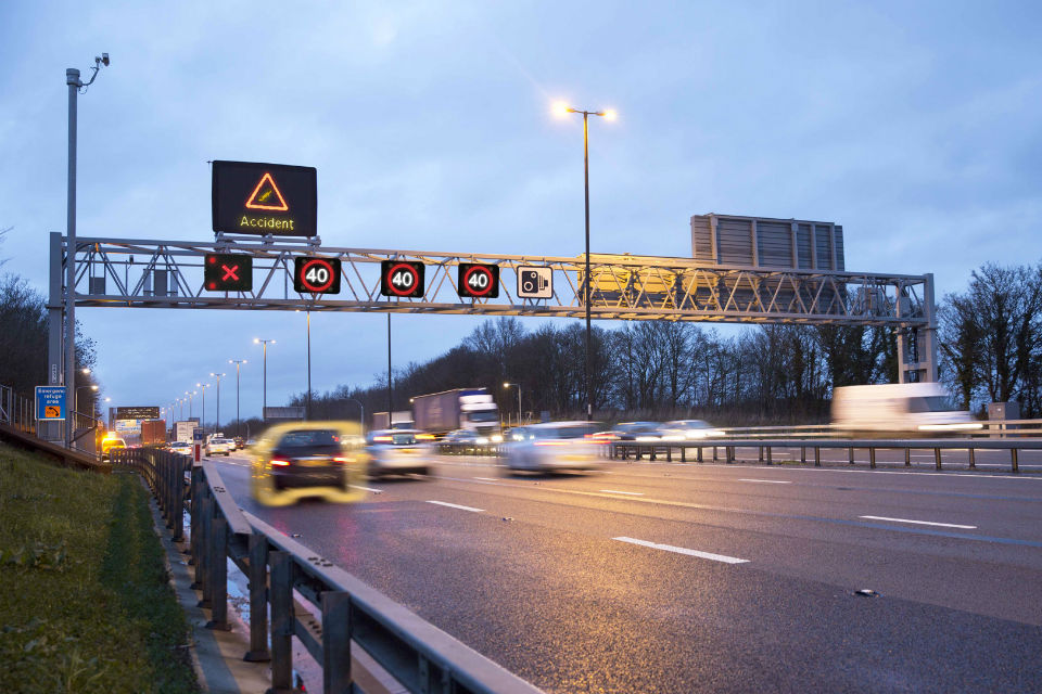 Smart motorway gantry showing Red X