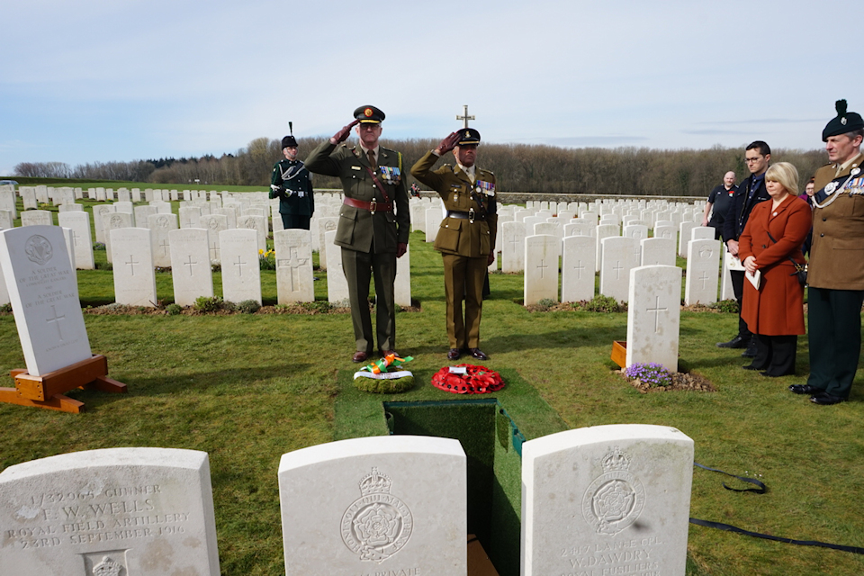 Colonel Des Bergin representing the Irish Embassy and Lieutenant Colonel Ret'd Dominic Hancock of the British Embassy lay wreaths at the graveside (taken at the Wednesday 20 March service