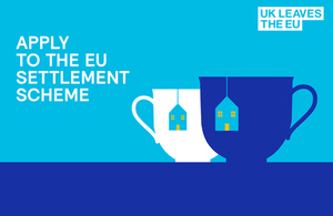 Promotional image of teacups for EU Settlement Scheme.