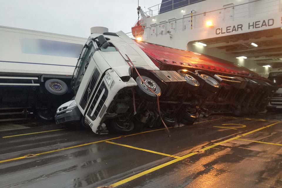 Toppled vehicles on European Causeway