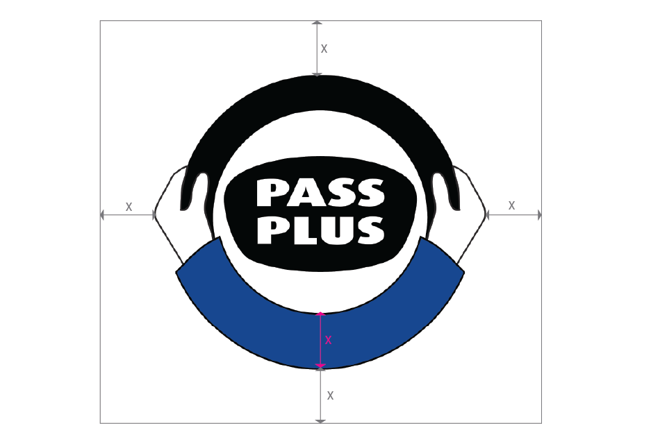 Image showing the amount of clear space that must be left around the Pass Plus logo