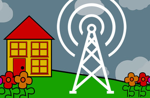 Cartoon image of house and transmitter