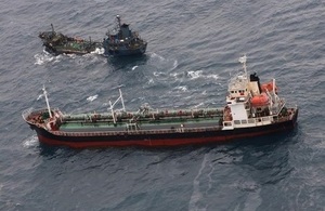 The North Korean-flagged tanker SAEBYOL, which was transmitting as a fishing boat, was spotted alongside a vessel of unknown nationality on the high seas, conducting a prohibited ship-to-ship transfer.