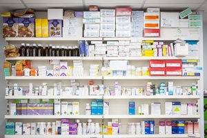 Medicines on pharmacy shelves