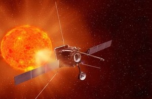 Artist impression of Solar Orbiter in space approaching the sun