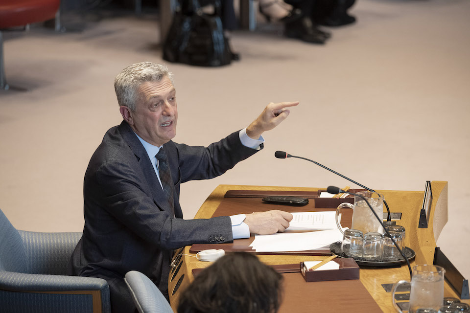 Filippo Grandi, United Nations High Commissioner for Refugees, briefs the Security Council on the state of the world's displaced. (UN Photo)