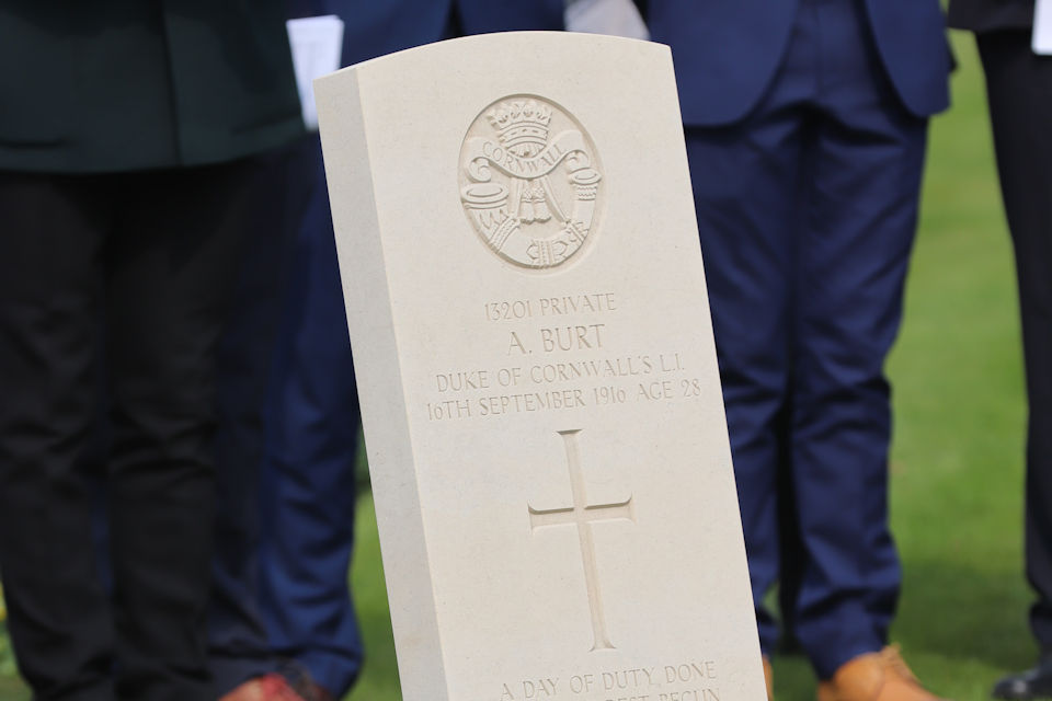 The headstone of Private Burt, Crown Copyright, All rights reserved