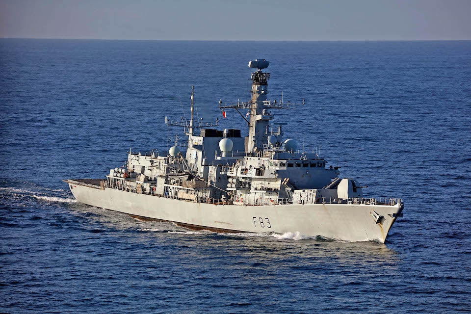 Royal Navy ship HMS St Albans out at sea. 