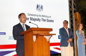 The British High Commissioner to Pakistan, Mr Thomas Drew CMG, the Governor of Sindh, Mr Imran Ismail and the British Deputy High Commissioner and Trade Director for Pakistan, Elin Burns at QBP Karachi.