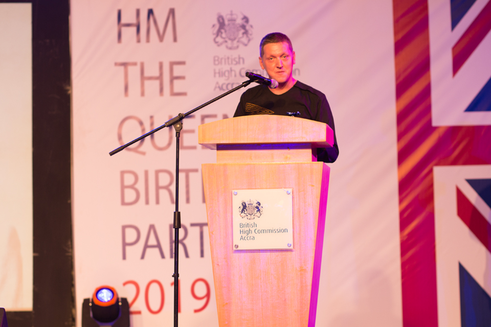 British High Commissioner to Ghana H.E Iain Walker  speaking at the Queen's Birthday Party 