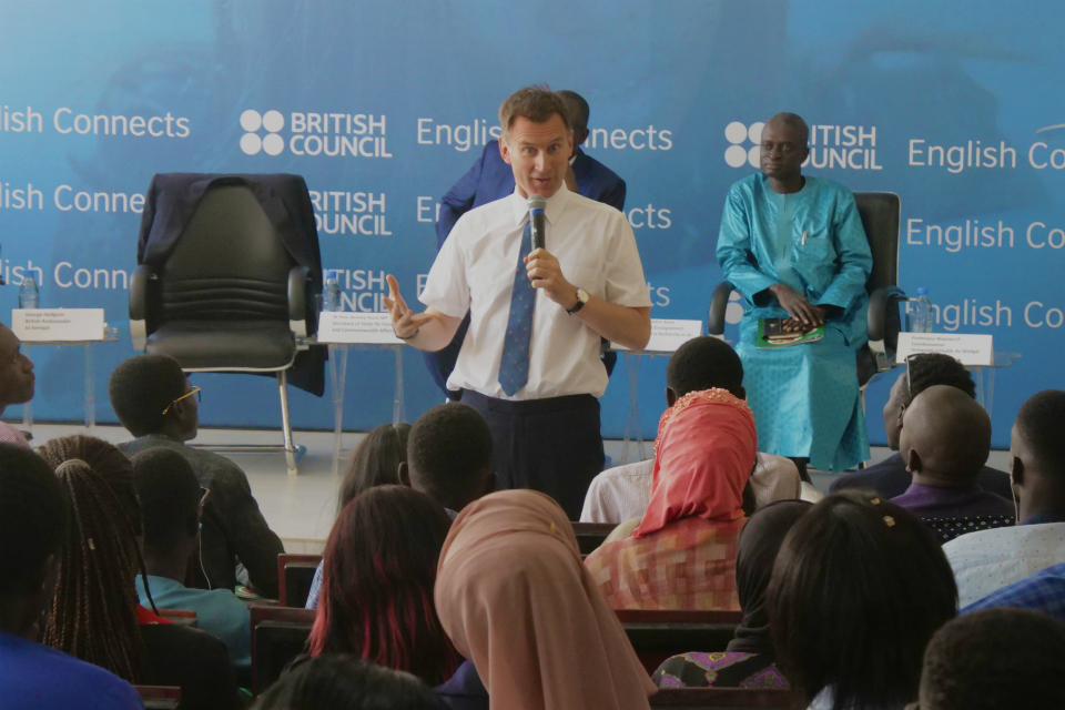 Jeremy Hunt speaking to a large audience at the launch of English Connects