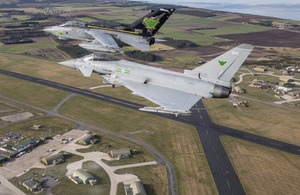 RAF Tornado flying alongside RAF Typhoons over Morayshire and RAF Lossiemouth.