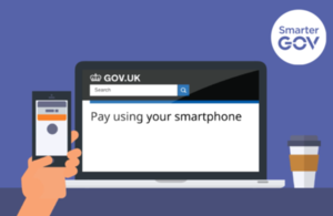 Graphic of smartphone paying for GOV.UK online service.