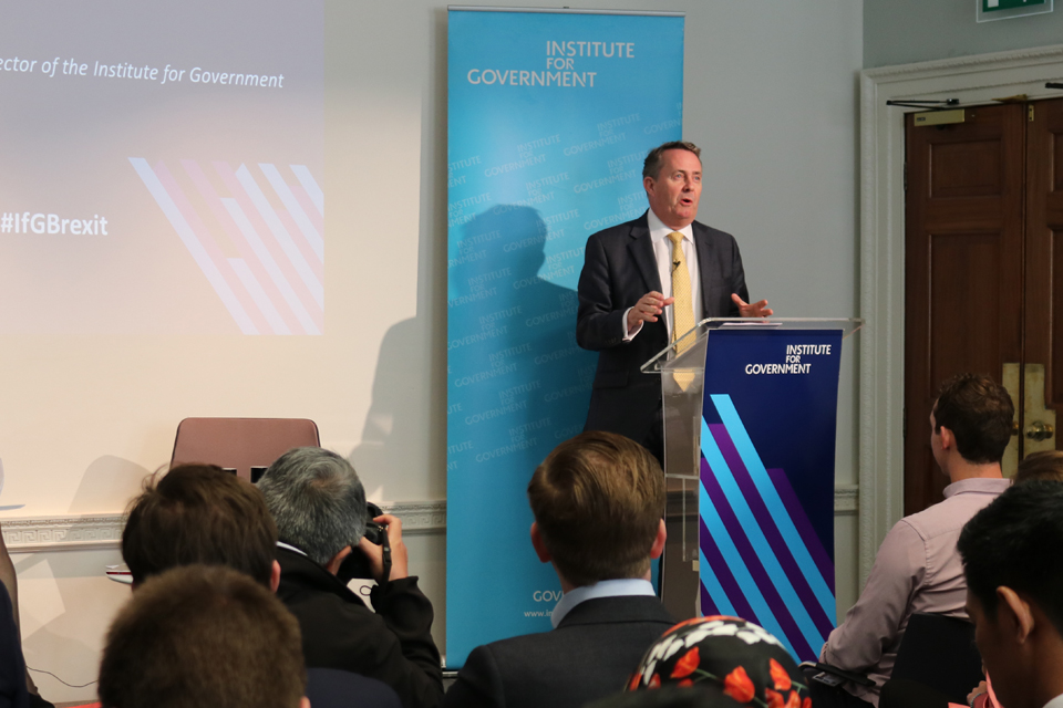 Dr Liam Fox speaks at the Institute for Government