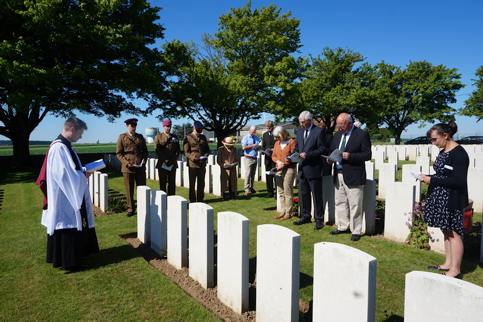 The Revd Ian Kemp CF conducts the rededication service for Capt Edwards at Gouzeaucourt New British Cemetery, Crown Copyright