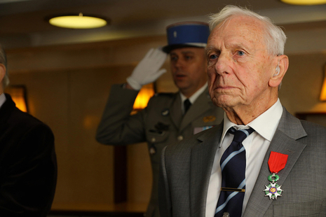 Veteran Mr Denis Haley, who received the Légion d’honneur medal on HMS Belfast in London on 26 February 2019.