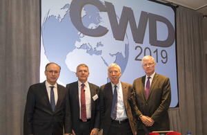 Left to right: His Excellency Ambassador Fernando Arias, Director General, OPCW; Gary Aitkenhead, Chief Executive, Dstl; Rt Hon Earl Howe, Minister of State for Defence; Hon Alan Shaffer, Deputy Under Secretary of Defense, US DOD.