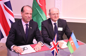 Trade Policy Minister George Hollingbery, left, with Azerbaijan’s Minister of Energy, Mr Parviz Shahbazov.