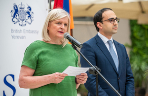 HM Ambassador to Armenia Judith Farnworth and Deputy Prime Minister of Armenia Tigran Avinyan at the Queen's Birthday Party in Yerevan