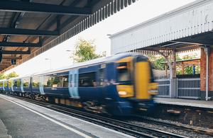 Train passing through a station.