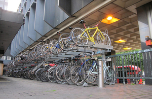 Cycles parked at a railway station.