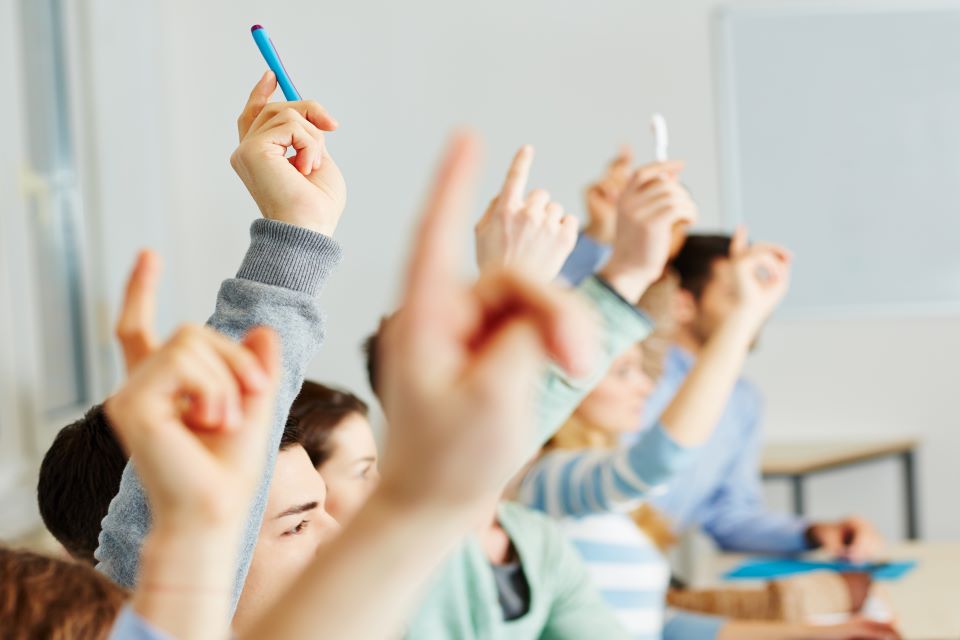 Students raising hands