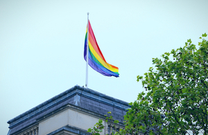 LGBT rainbow flag flies over the FCO, London