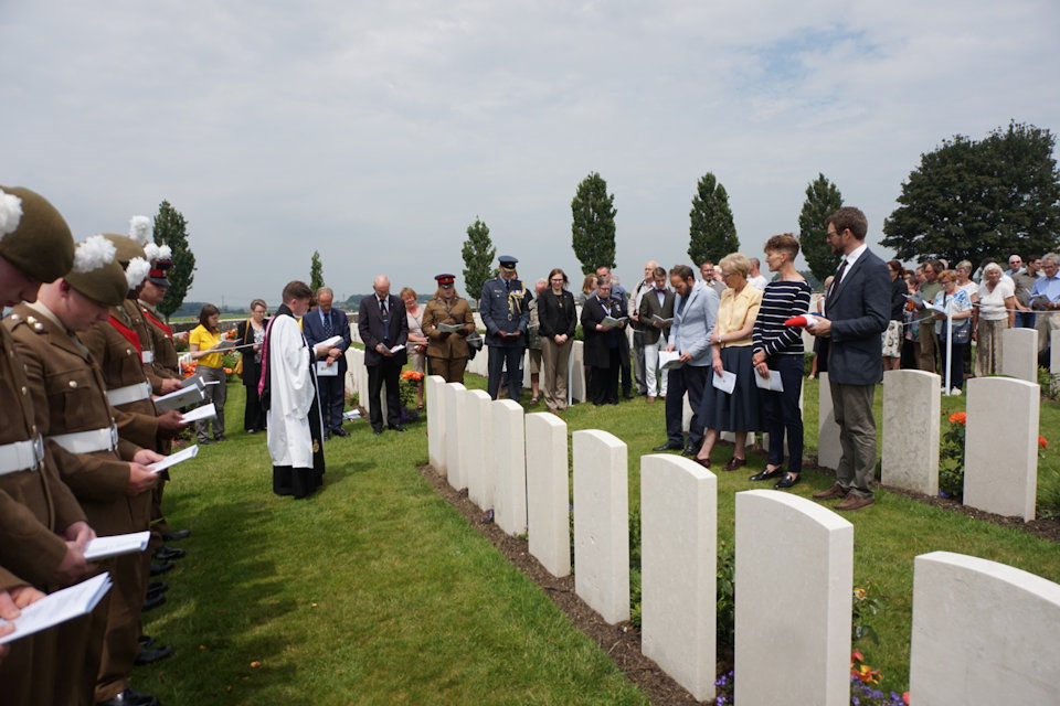 The family of Capt Kington and soldiers of The Royal Welsh participate in the rededication service at Tyne Cot Cemetery, Crown Copyright, All rights reserved