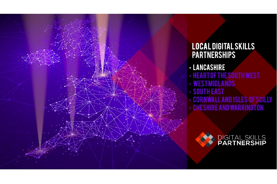 Map showing the 6 trailblazer Local Digital Skills Partnerships