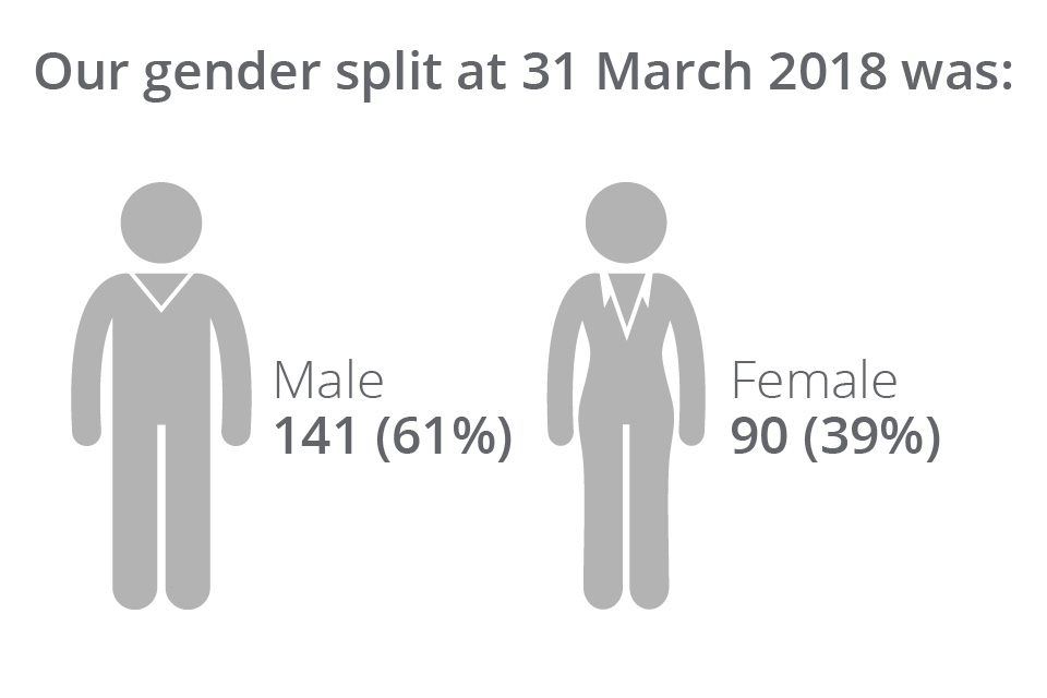 Graphic showing the gender split at 31 March 2018