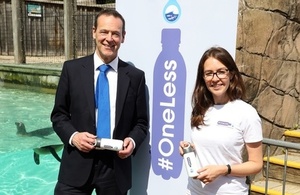 Sir Simon McDonald (Permanent Under-Secretary, FCO) with Rachel Shairp (#OneLess Campaign Coordinator and Project Manager at ZSL) at ZSL London Zoo