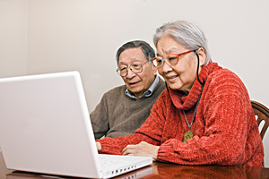 Elderly couple on a computer