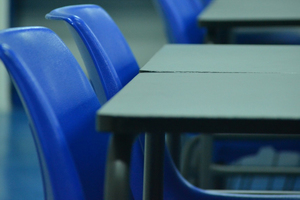 Desk and chairs in a class room