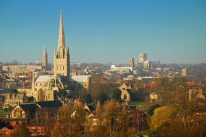 Skyline of Norwich, showing the city's two cathedrals