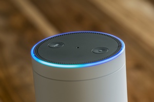 Voice technology device on table
